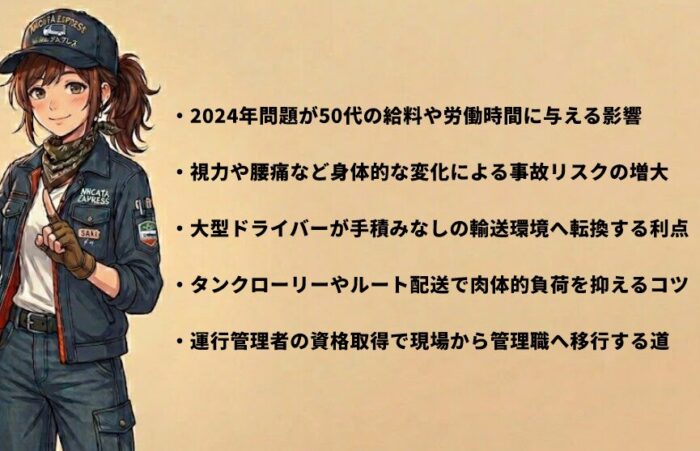 ドライバーが50代で体力の限界を感じたらどこへ行くべきか