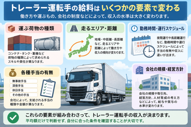 トレーラー運転手の給料が変わる主な条件