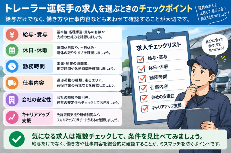 トレーラー運転手の求人で確認したい給与や勤務条件