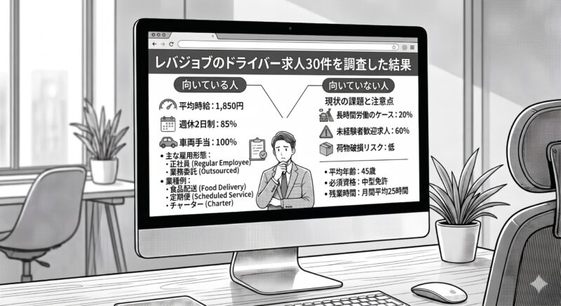 レバジョブのドライバー求人30件を調査した結果