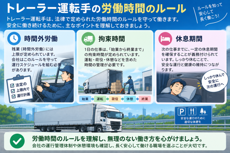 トラック運転者の時間外労働と拘束時間と休息期間のルール