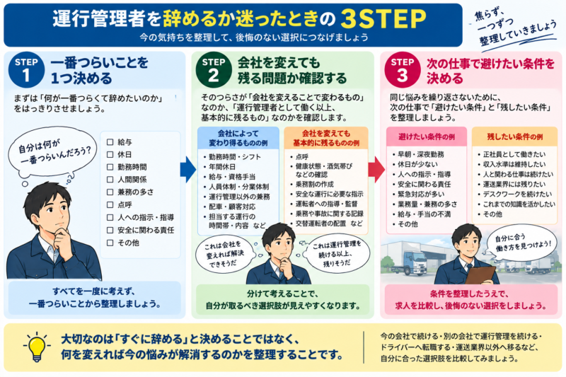 運行管理者を辞めるか迷ったときに確認する3ステップ