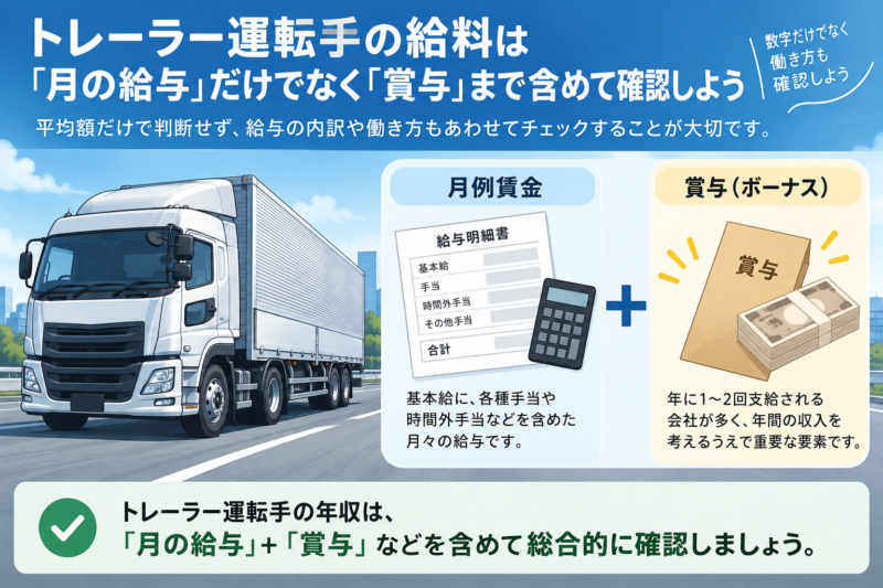 トレーラー運転手の給料と賞与を確認するポイント
