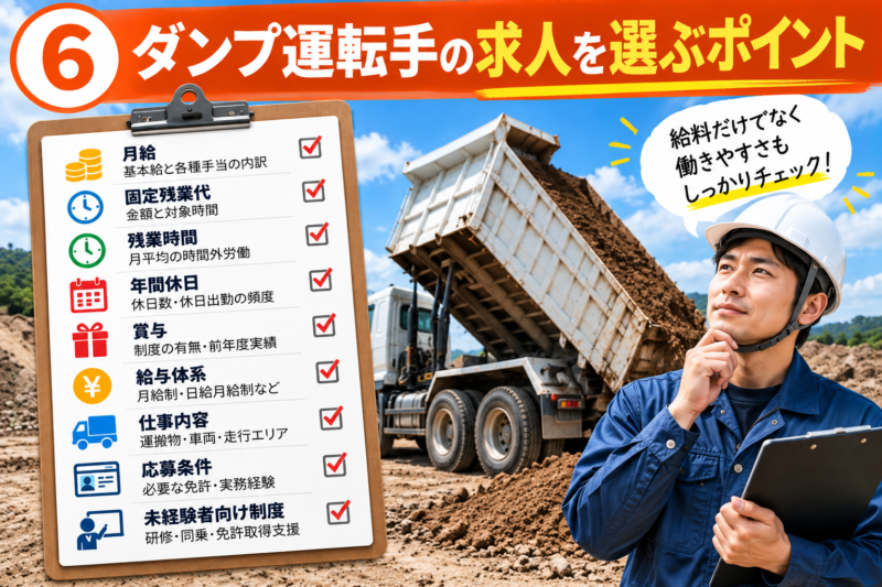 ダンプ運転手の求人を選ぶポイント