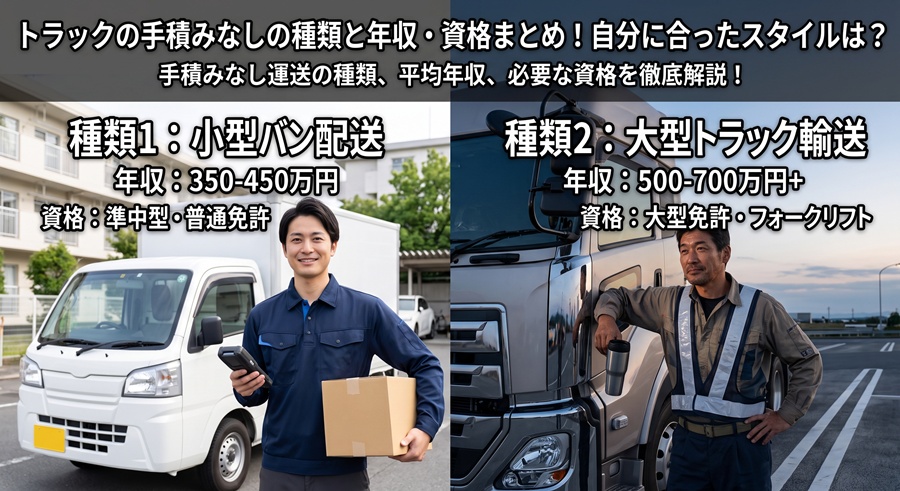 トラックの手積みなしの種類と年収・資格まとめ！自分に合ったスタイルは？