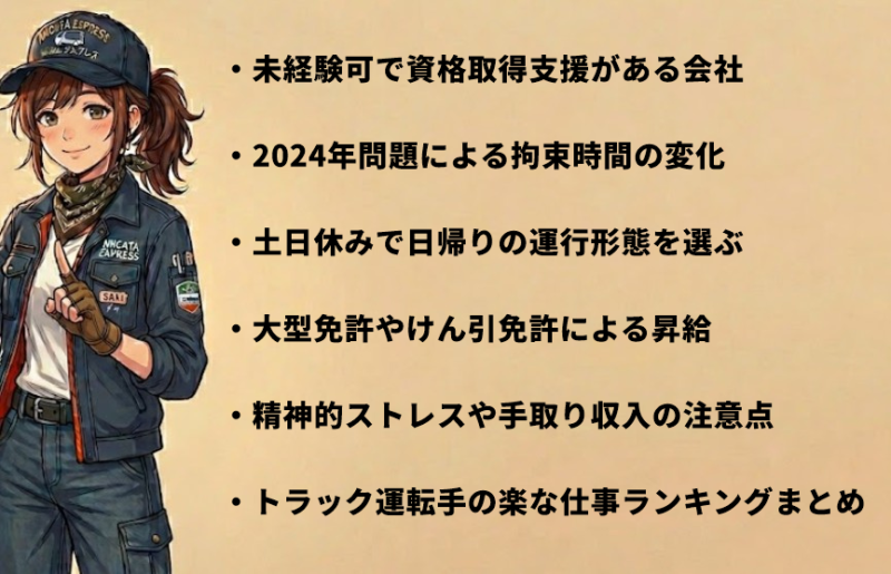 トラック運転手の楽な仕事ランキングから選ぶ基準