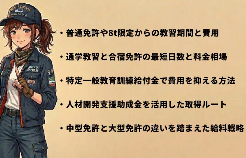 中型免許と大型免許の取得費用や給料面の違い